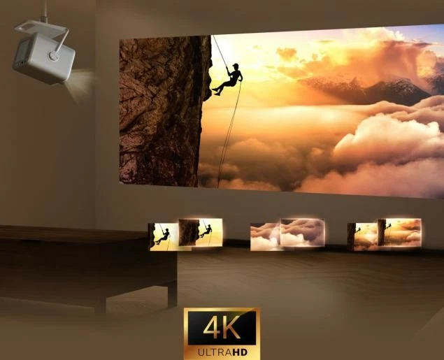 Projektor lazer 4K, Hisense M2 Pro, 1300 ANSI lm, short throw 1.0–1.3:1, auto-focus/keystone, Wi‑Fi/Bluetooth, gri