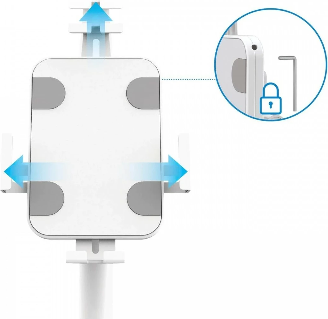 Mbajtëse dyshemeje për tabletë Techly 406345, për 7.9-11", e bardhë, me kyç sigurie