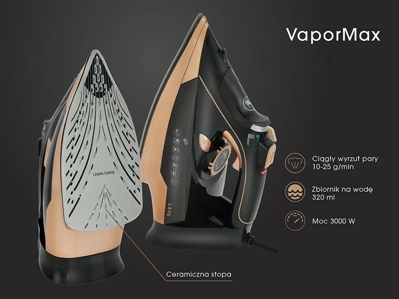 Hekur me avull Lafe VaporMax, 3000W, pllakë qeramike, zi-ari