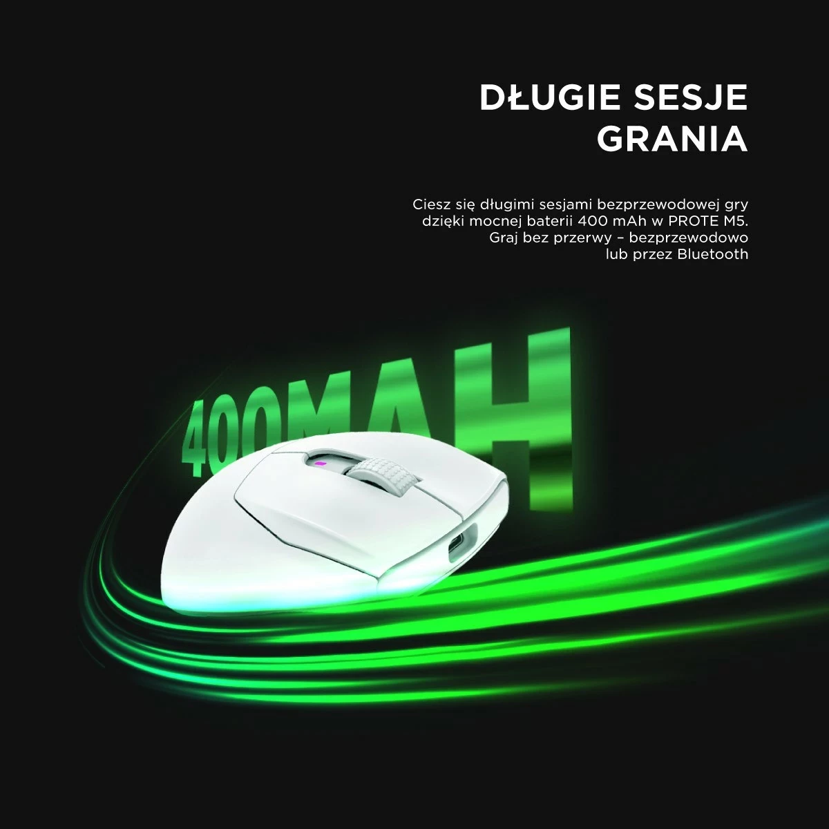 Maus Rampage Prote M5, 24000 DPI, RGB LED, wireless/wired, bardhë