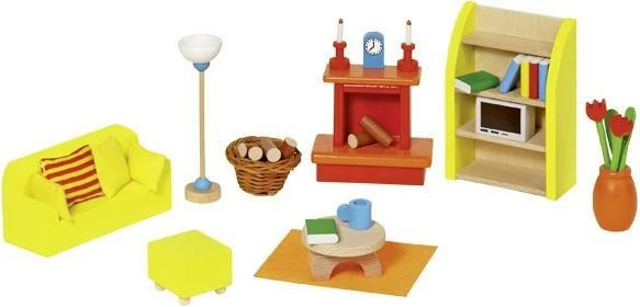 Set dhome ndenje prej druri GOKI për shtëpi kukullash, 34 pjesë