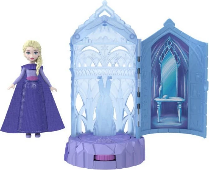Set lodrash Frozen Mattel JCR90 me kukull të vogël dhe mini-pallat akulli, për vajza