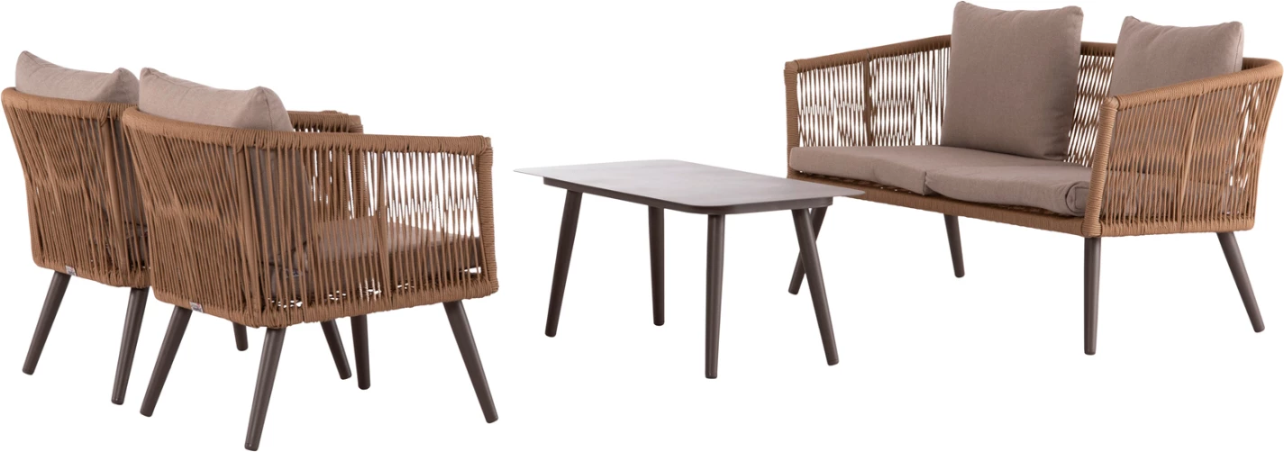Set lounge për jashtë, 4 pjesë, FREJA FH6057.04, alumin, ratan sintetik, ngjyrë kapuçino & jastëkë bezhë
