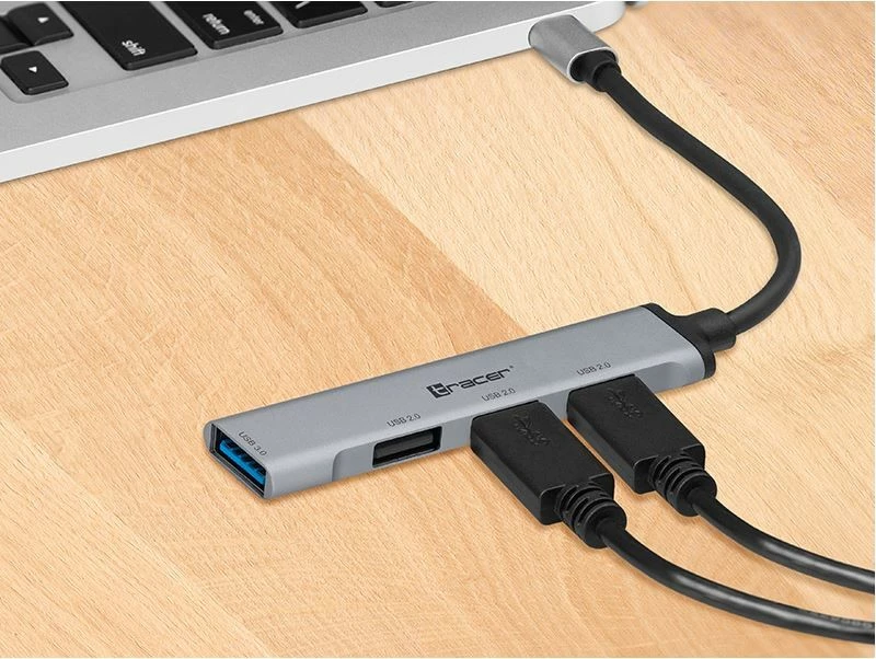 HUB USB Tracer H40, 4 porta, USB-C, argjendtë