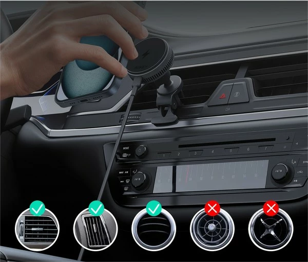 Mbajtës magnetik për veturë AUKEY HD-MC13A MagFusion Dash Pro, karikim wireless Qi2 15W, ftohje aktive, i zi