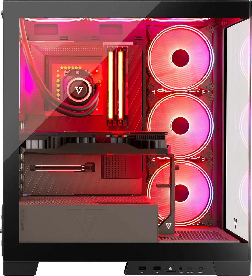 Kasë MODECOM Volcano Space ARGB, Midi Tower, xham i temperuar, e zezë