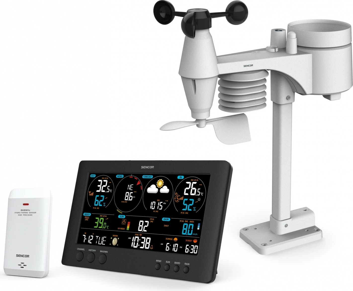 Stacion meteo Sencor SWS 12500 me WiFi, LCD 21.4cm, i zi, shumëngjyrësh