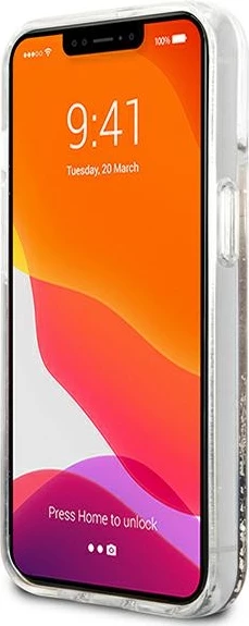 Mbështjellës Guess Peony Liquid Glitter për iPhone 13 mini 5.4", ari