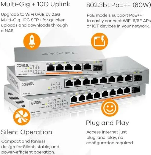 Switch Zyxel XMG-108-ZZ0101F, 8 porta 2.5G, 1 SFP+, Desktop, Argjendtë