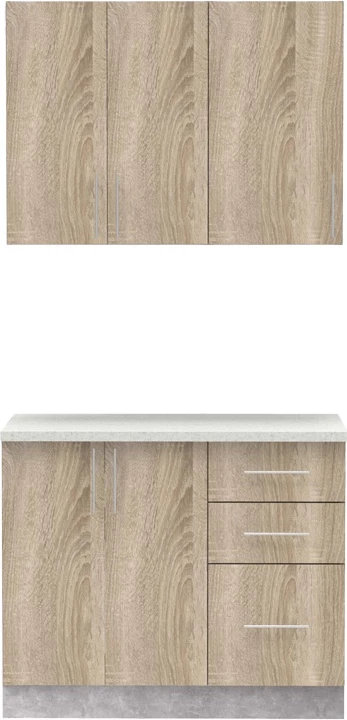 Njësi kuzhine Festa I melamine, ngjyrë sonoma dhe banak kuzhine ngjyrë gri e çelët, 100x60x85cm