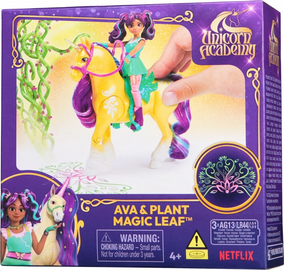Set figurina Unicorn Academy Spin Master Ava & Plant Magic Leaf, 11 cm + 12 cm, për vajza
