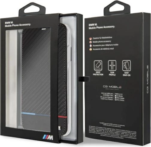 Mbështjellës BMW Carbon Tricolor Stripe për iPhone XS Max, i zi