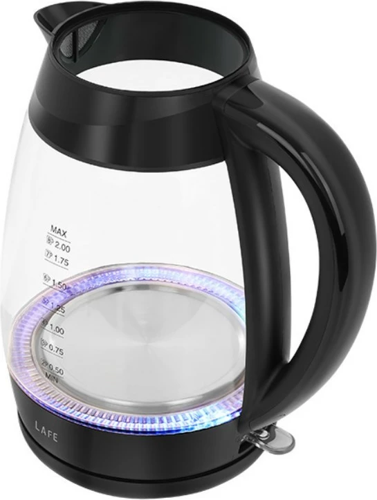 Zierëse uji elektrike Lafe Essential XL LAFCZA47573 2L 2200W xhami tregues niveli me ndriçim filtër sedimenti bazë rrotulluese, e zezë/transparente