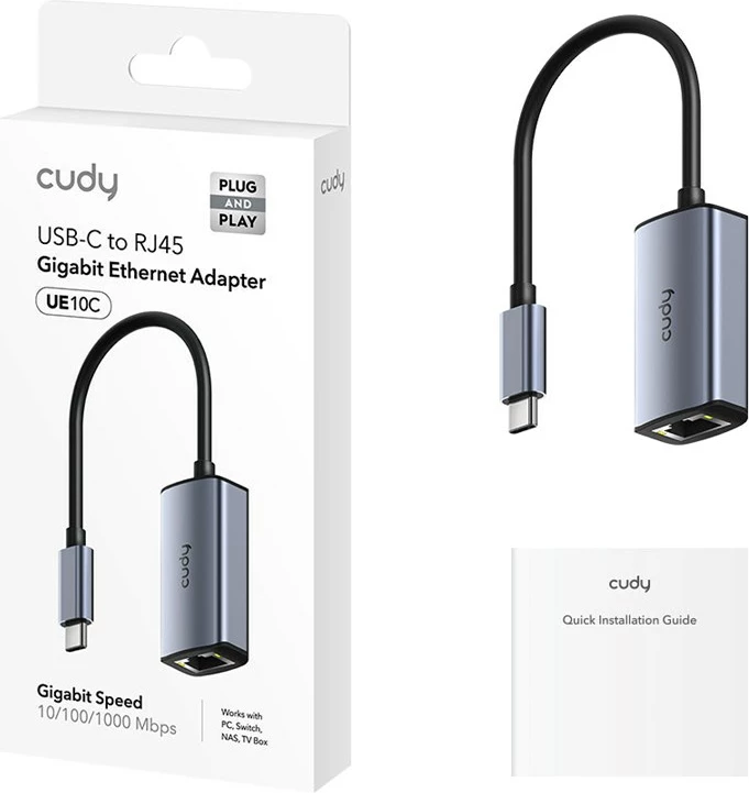 Adapter USB-C në Ethernet CUDY UE10C, Gri