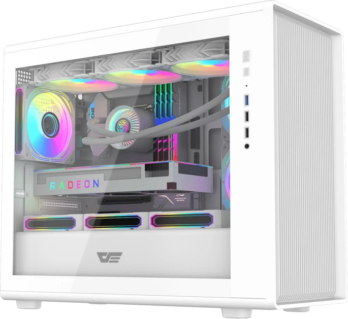 Kasë, Darkflash, DB460M, M-ATX/ITX, deri 12 ventilatorë / radiator 360 mm, 2x HDD 3.5" 2x SSD 2.5", e bardhë