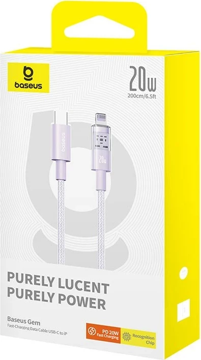 Kabllo Baseus Gem USB-C në iP, 2 m, 20 W, Vjollcë