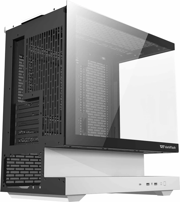 Kasë Darkflash F1 midi tower, M-ATX/ITX, x3 HDD + x3 SSD, panel xham i temperuar, USB-A 3.0 x2/USB-C, e bardhë, set me 6 ventilatorë ARGB