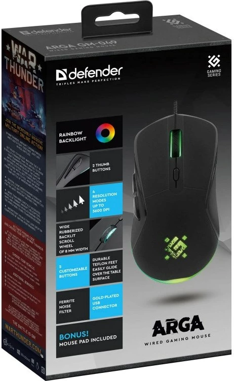 Maus Defender GM-049 Arga Optik 3600dpi 6P, Zi