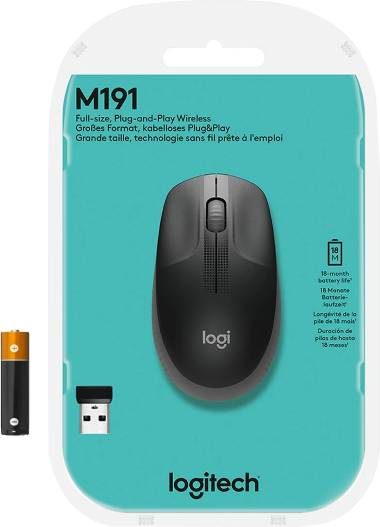 Maus Logitech M190, pa kabllo, optik, RF Wireless, 1000 DPI, ngjyrë qymyr