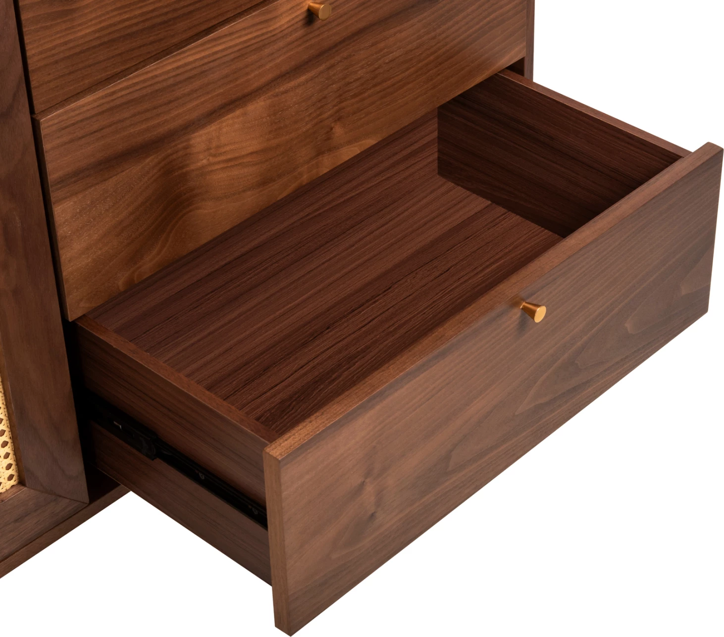 Bufet MEEN, FH9735, MDF, me furnir arre natyrale, këmbë metali të arta, 150x40x80H cm