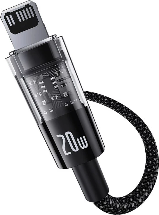 Kabllo karikimi Baseus Gem USB-C në iP, 2 m, 20 W, E zezë