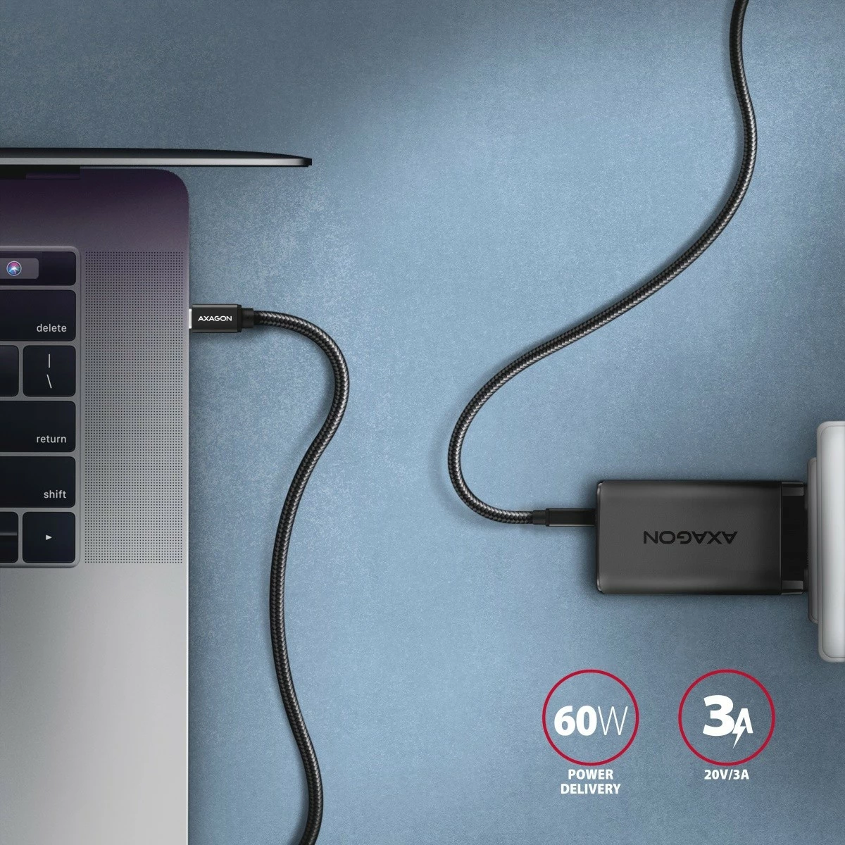 Kabllo USB-C në USB-C AXAGON BUCM3-CM10AB, 1m, 60W, i zi