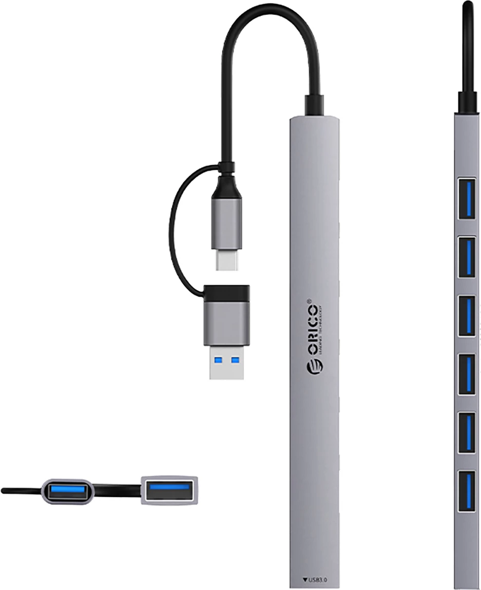 Kasë Orico YSA2-U3 me 7 porta USB-A/USB-C, Gri