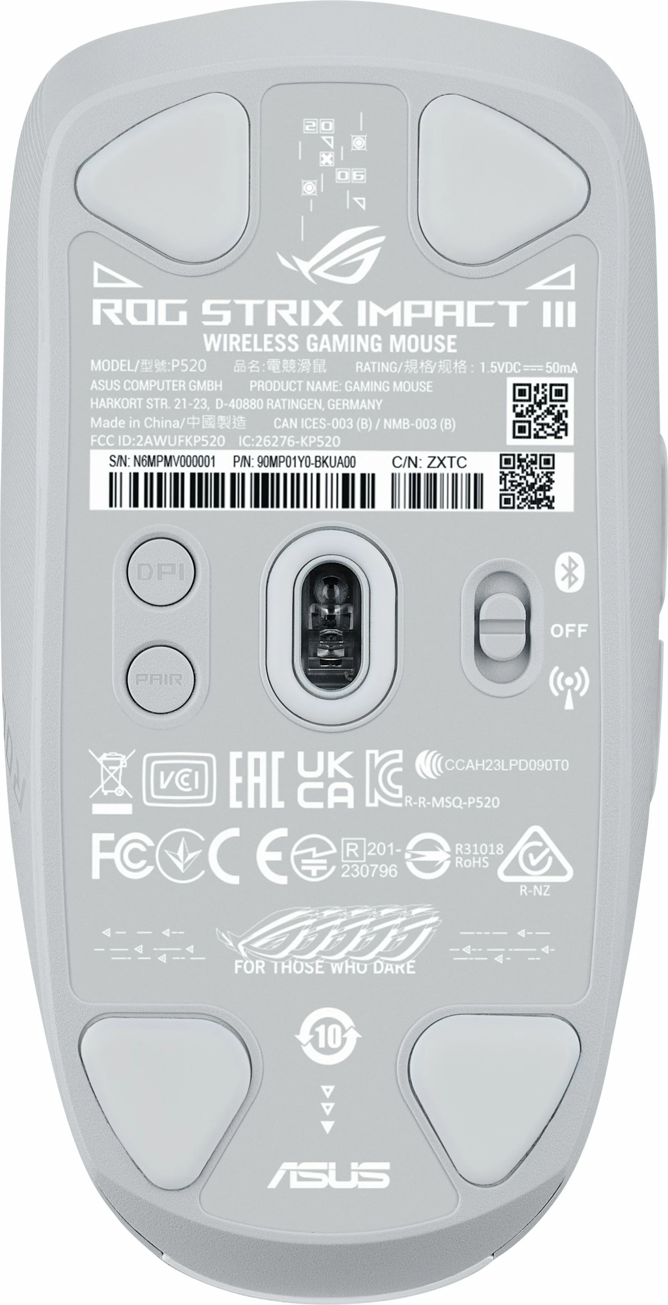 Maus ASUS ROG Strix Impact III Wireless, 36000 DPI, i bardhë