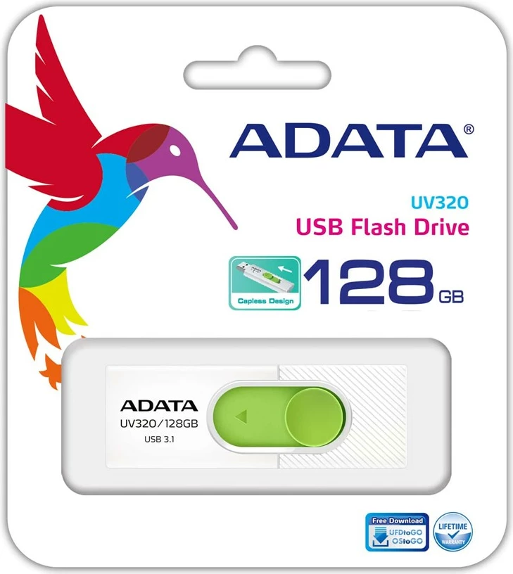 USB Flash Drive Adata UV320, 128GB, Lloji A, e gjelbër / bardhë