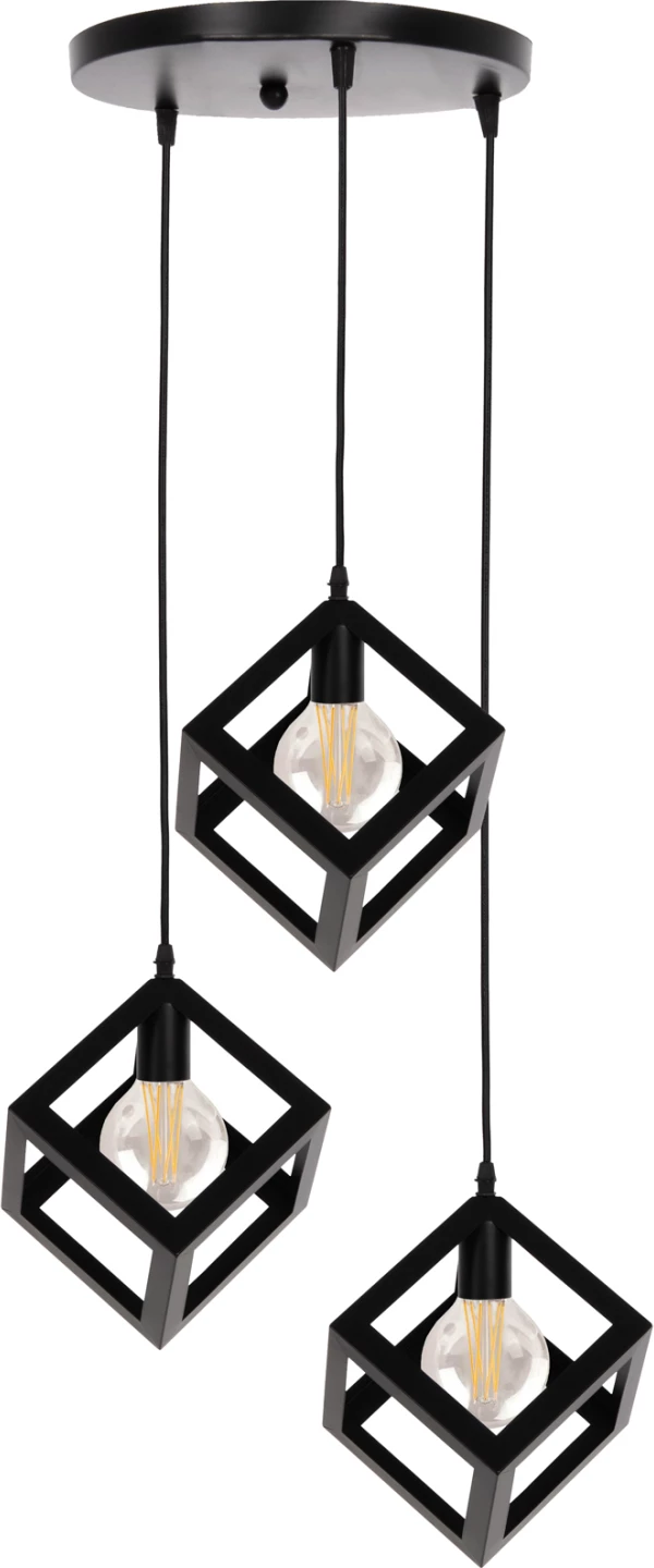 Llambë varëse tavani, 3 kuba, metal i zi, FH4036, Φ23x122H cm