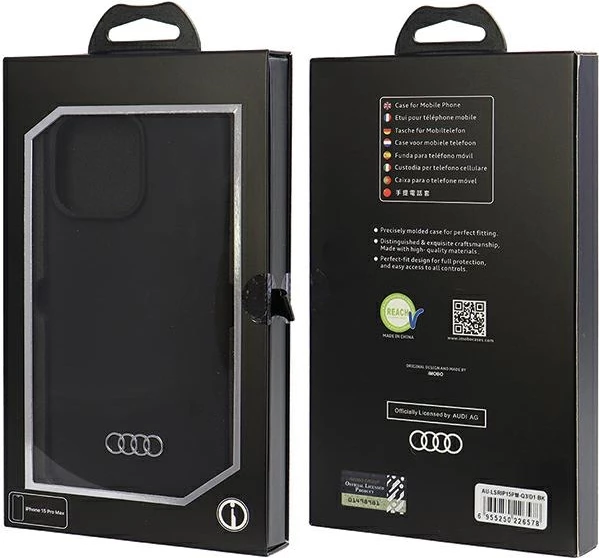 Mbështjellës Audi për iPhone 15 Pro Max/Pro, silikon, i zi