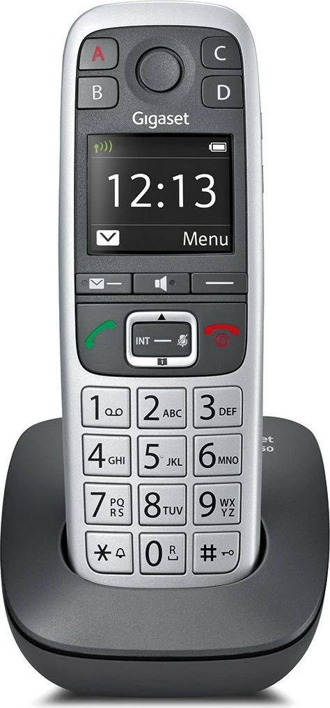 Telefon Gigaset E560, DECT, Pa tel, Speakerphone, 200 kontakte, Caller ID, Ngjyrë zezë, argjendtë