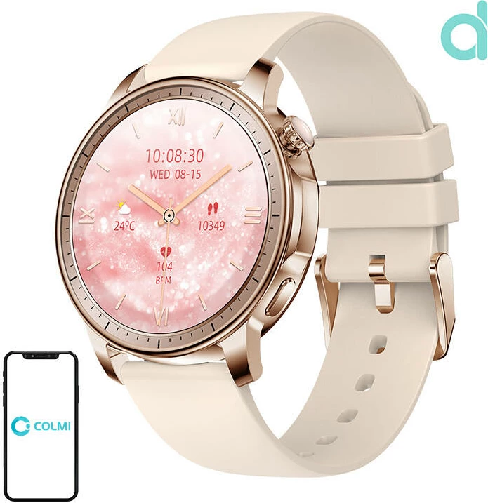 Smartwatch Colmi V65, 1.32" AMOLED, për iOS/Android, Gold