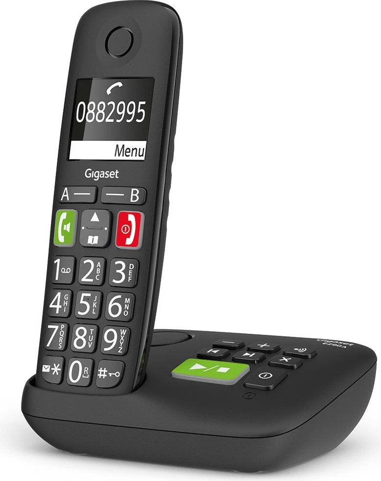 Telefon Gigaset E290A, Analog/DECT, Pa tela, Speakerphone, 150 kontakte, ID thirrës, Ngjyrë e zezë
