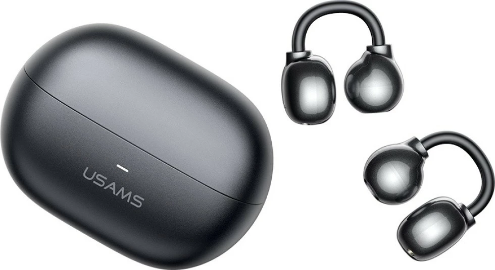 Kufje Bluetooth, USAMS Echo R02, Bluetooth 5.3, ear-clip in-ear, mikrofon i integruar, kuti karikimi 300 mAh, gri