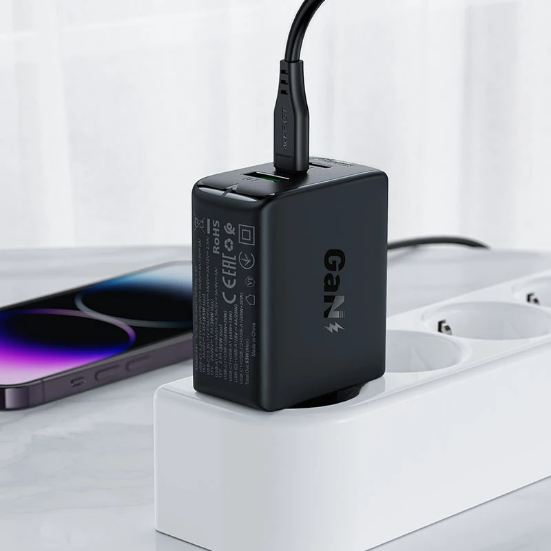 Karikues i shpejtë murit Acefast A41, 65W, 2x USB-C / USB-A, i bardhë