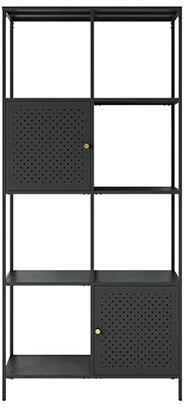 Raft metalik Nextdeco me 4 rafte dhe 2 kabinete, H175x80x35cm, Ngjyrë e zezë