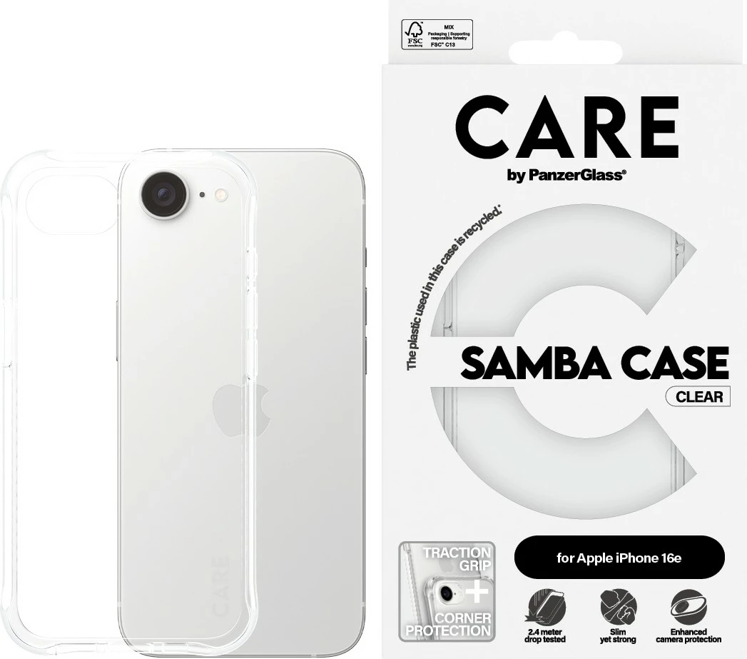 Mbështjellës PanzerGlass CARE Case Samba, për iPhone 16e, transparent