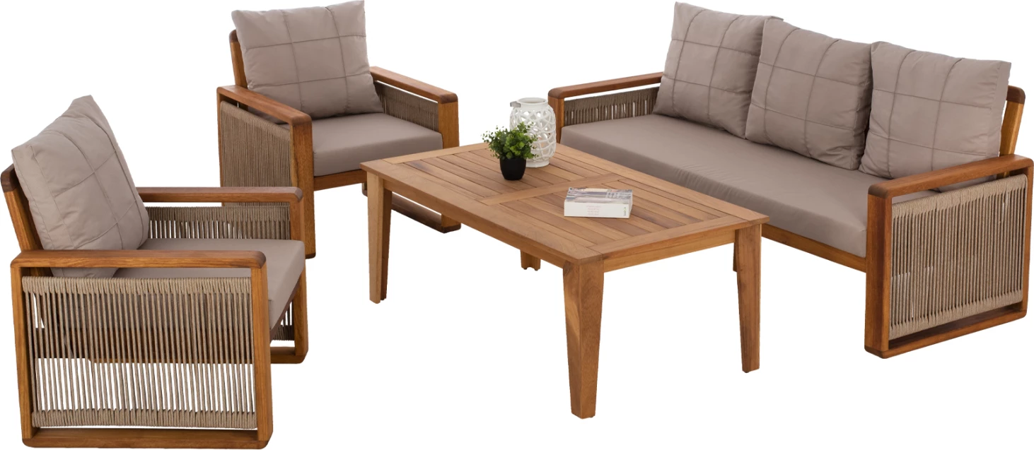 Set për jashtë 4 pjesë FH5877.01 dru IROKO-litar ngjyrë arre-bezhë