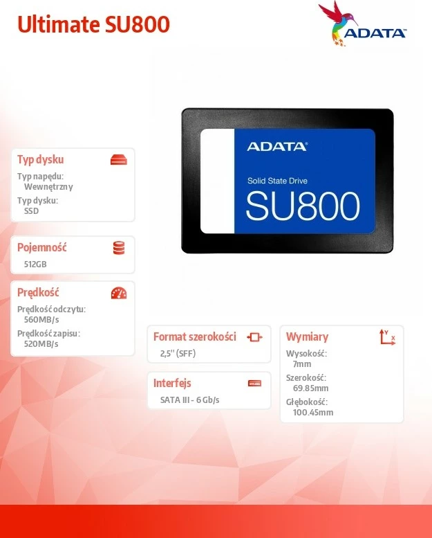 SSD disk Adata Ultimate SU800, 512GB, 2.5", SATA III, i zi