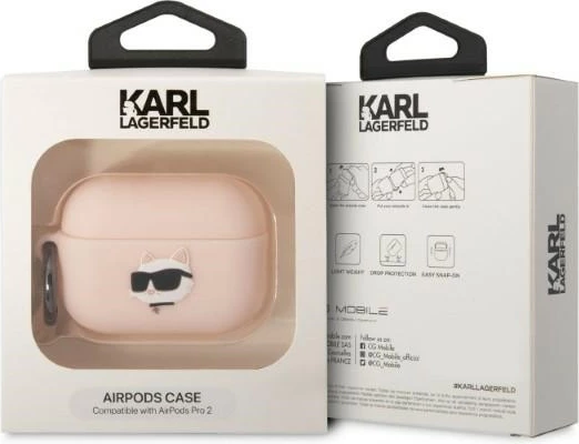 Mbështjellës Karl Lagerfeld KLAP2RUNCHP për AirPods Pro 2, silikon, rozë