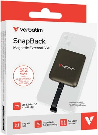 SSD i jashtëm, Verbatim, SnapBack DQVE32060PLG, 512GB, USB-C 3.2 Gen 2x2, lexim 1900MB/s shkrim 1800MB/s, magnetik MagSafe, Mocca, set me 2 kabllo USB-C dhe unazë magnetike