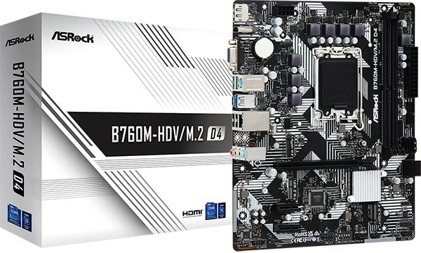 Pllakë amë ASRock B760M-HDV/M.2 D4, LGA1700, DDR4, micro ATX