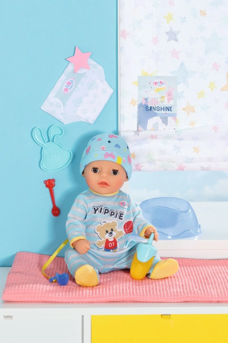 Kukull Baby Born djalë Zapf 36 cm me aksesorë, Blu