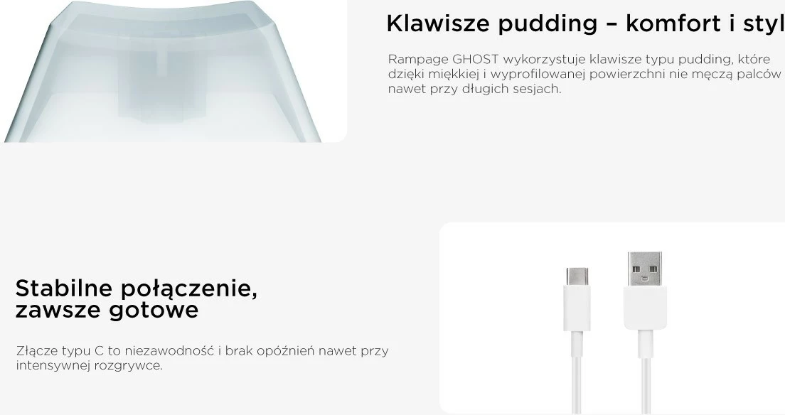 Tastierë mekanike Rampage TKL GHOST, Huano Red Switch, RGB, e bardhë