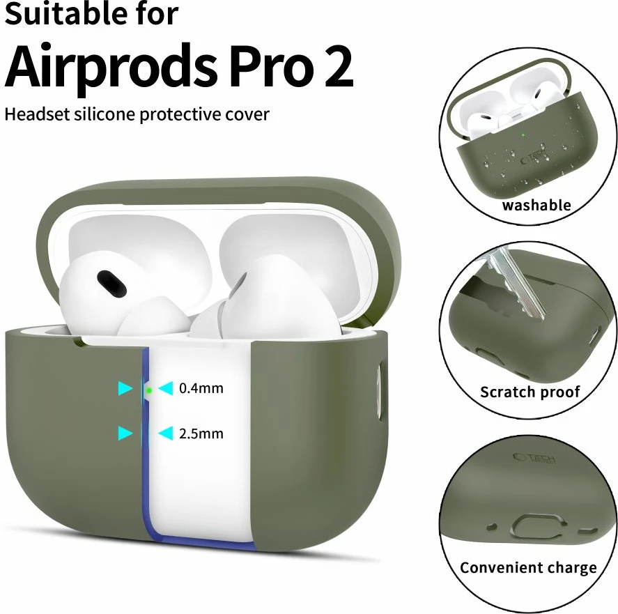 Mbështjellës silikoni Tech-Protect për AirPods Pro/Pro 2, i gjelbër