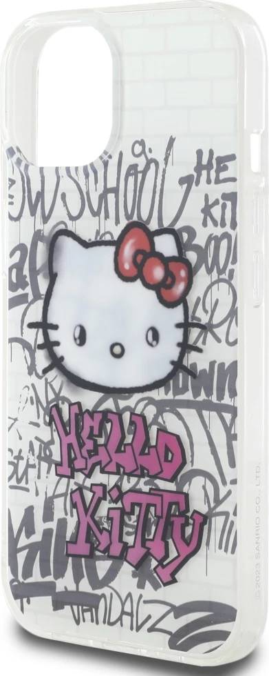 Mbështjellës Hello Kitty IML Kitty On Bricks Graffiti për iPhone 15, Bardhë