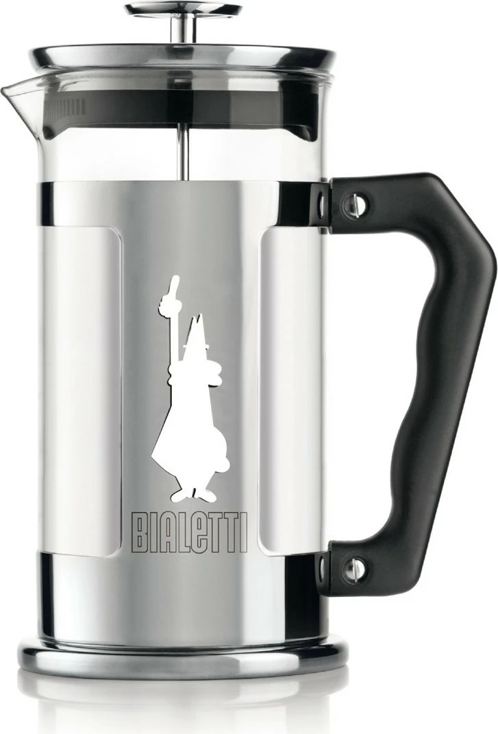 French Press Bialetti Preziosa 1L, çelik inox/xham, argjendtë/zezë