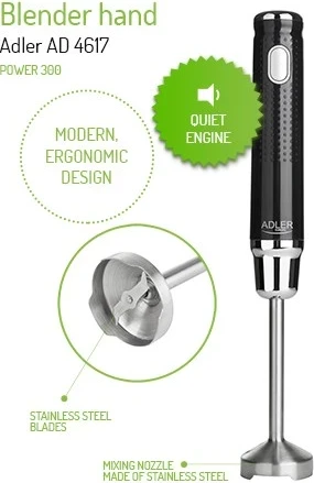 Blenderi zhytës Adler AD 4617, Zi dhe Argjendtë, 350 W