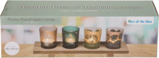 Mbajtës qirinjsh OUT OF THE BLUE Tropical, 4 copë, Druri